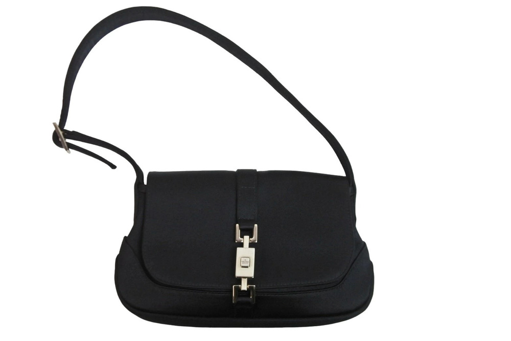 Gucci Jackie Handbag Hobo Bag Black Satin 007 2038